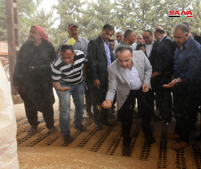 دام برس : دام برس | بتوجيه من الرئيس الأسد.. المهندس خميس يطلع على عمليات حصاد موسم القمح وتسويقه بريف حماة