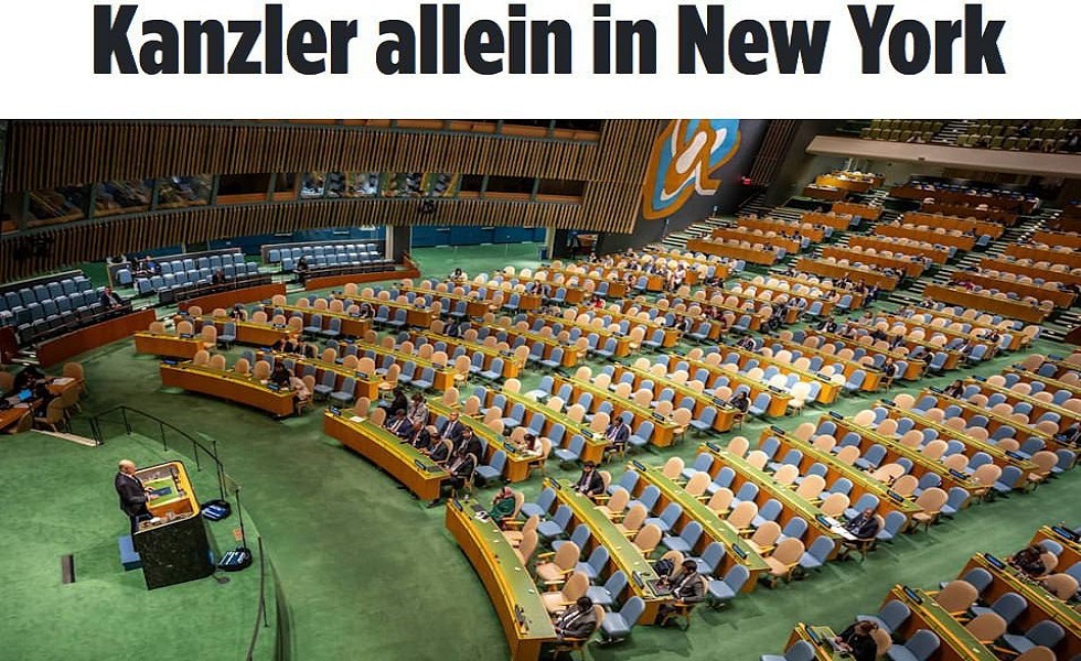 دام برس : دام برس | المستشار الألماني يخطب في الأمم المتحدة أمام قاعة تصفّر وشبه خالية من الحضور