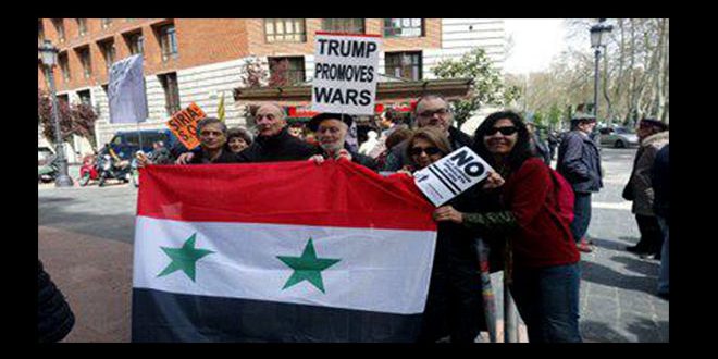 دام برس : دام برس | متظاهرون إسبان ينددون بالعدوان الثلاثي على سورية