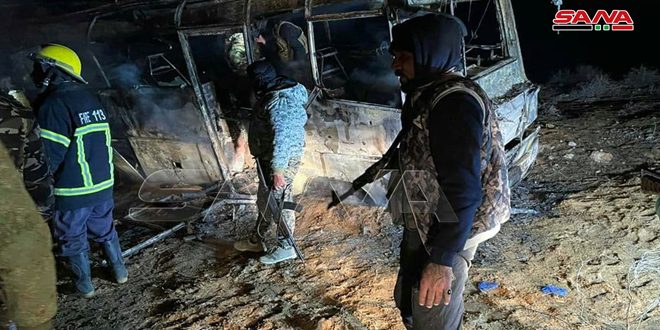 دام برس : دام برس | استشهاد 25 مواطناً وإصابة 13 آخرين في هجوم إرهابي على حافلتهم على الطريق بين دير الزور وتدمر