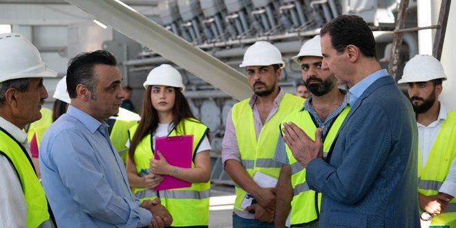 دام برس : دام برس | الرئيس الأسد يزور المحطة الجديدة لتوليد الكهرباء في بانياس والشركة السورية لإنتاج اللواقط الكهروضوئية في اللاذقية