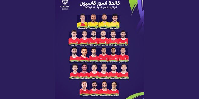 دام برس : التشكيلة النهائية لمنتخب سورية لكرة القدم المشاركة في كأس آسيا في قطر