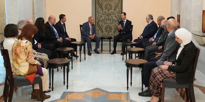 دام برس : الرئيس الأسد يلتقي أعضاء الأمانة العامة لاتحاد الجاليات والفعاليات والمؤسسات الفلسطينية في الشتات-أوروبا