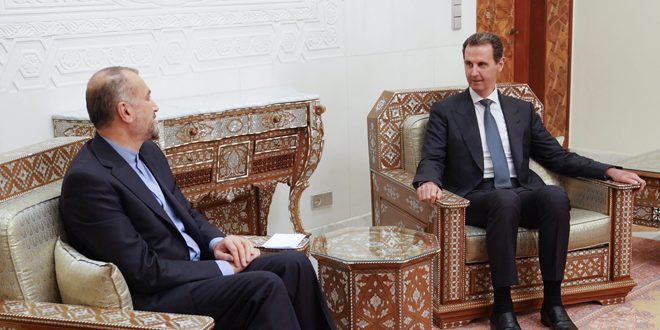 دام برس : الرئيس الأسد خلال استقباله عبد اللهيان: وجوب تكاتف الجميع لوقف جرائم (إسـرائيل) ضد الشعب الفلســطيني