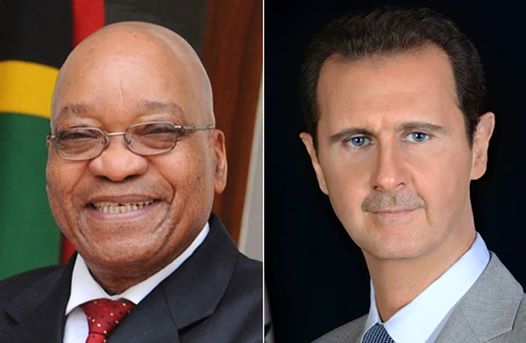 دام برس : الرئيس الأسد يتلقى برقية تهنئة من السيد جاكوب زوما رئيس جمهورية جنوب إفريقيا بمناسبة فوزه في الانتخابات الرئاسية